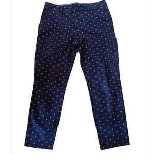 Tommy Hilfiger Women's Straight Leg Pant Red Flowery Print Navy Cotton Size 12